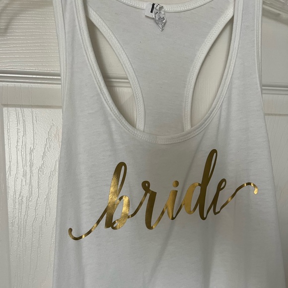 2/$15 Bride tank top size medium with with gold foil script worn once racerback - Picture 2 of 4